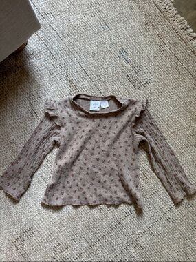 Zara Kids Tan Floral Ruffle-Shoulder Long Sleeve Top
